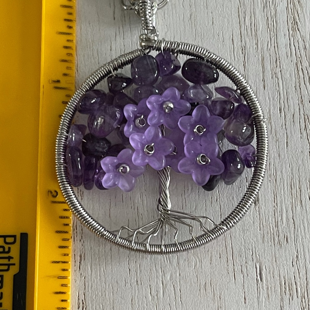 Amethyst chips flower tree of life pendant necklace - Picture 4 of 4